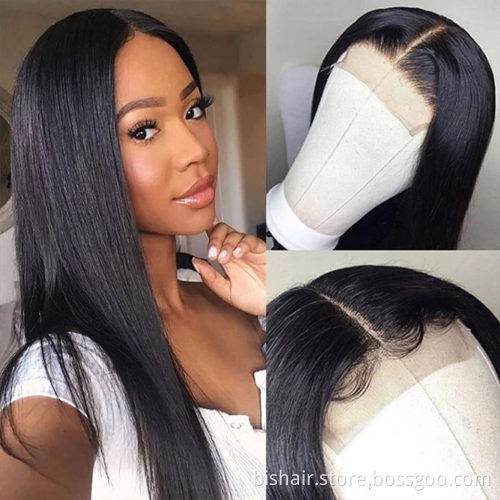 BIS Wholesale Silky Straight Wave Vendor 100% Brazilian Hair Wig 150% Density 4*4 Closure Front Lace Wig For Black Women